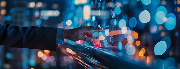 business man handling a virtual data and assistant conversation to big data of business on online network. generative AI