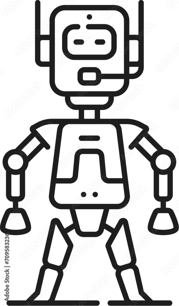 Fototapete robot line icon, cartoon robotic cyborg character or android bot, vector toy. retro robot with mecha