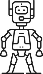 Robot line icon, cartoon robotic cyborg character or android bot, vector toy. Retro robot with mechanical arms and face, cyber machine or space alien, AI robotic technology android bot in thin line