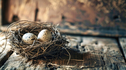 Obraz premium Birds Nest With Two Eggs, A Symbol of New Life