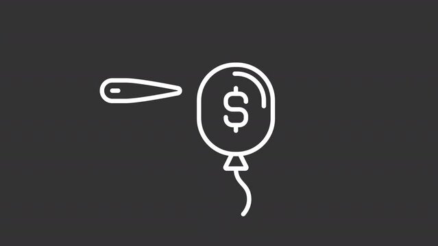 2D white simple thin line animation of economic bubble icon, HD video with transparent background, seamless loop 4K video representing economic crisis.