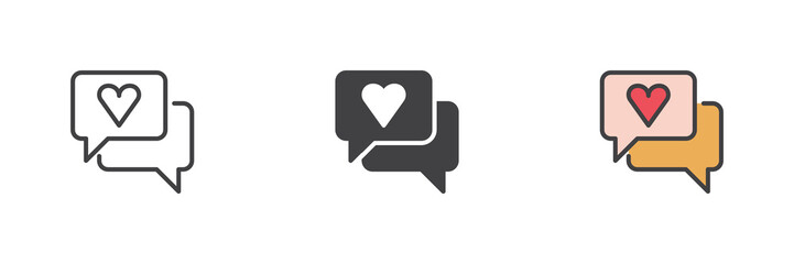 Speech bubble with heart different style icon set