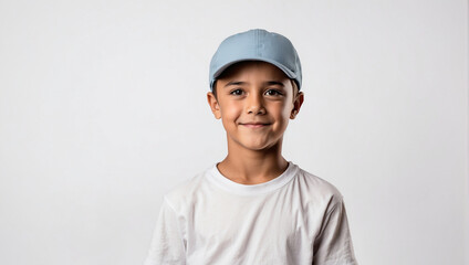 boy wearing a dad hat isolated on a white background