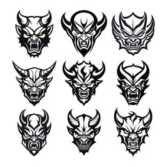 Vector a collection of devil heads featuring various expressions and accessories