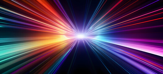 A tunnel with colorful lines and a light speed