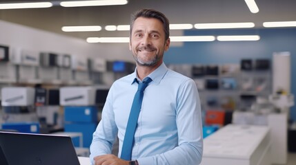 Young businessman as salesman in a store