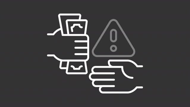 Set of white thin linear icon animations representing economic crisis, simple HD video with transparent background, seamless loop 4K video.