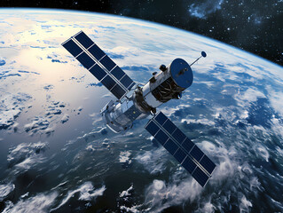 A Modern Satelite In Space, A Satellite In Space Above Earth