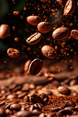 Coffee beans splash fresh. Selective focus.