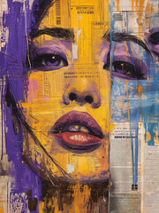 Gorgeous woman face, abstract artistic wallpaper style, close up view. Beauty, cosmetics and make-up concept