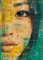 Gorgeous woman face, abstract artistic wallpaper style, close up view. Beauty, cosmetics and make-up concept