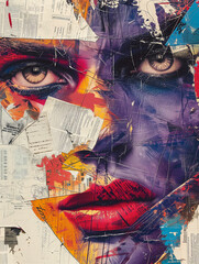 Woman face, abstract artistic wallpaper style, close up view. Beauty, cosmetics and make-up concept