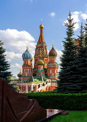 View of St. Basil's Cathedral from the Kremlin Wall and the Lenin Mausoleum.