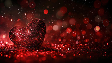 A heart of glittering sequins ignites against a bokeh of red lights, capturing the essence of Valentine's Day enchantment