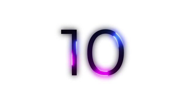 Neon number 10 with alpha channel, neon number ten