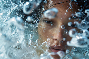 Captivating Underwater Advertising Portrait: Model Embraced By Floating Bubbles