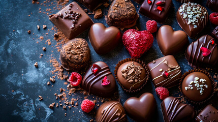 heart shaped chocolate candies. Selective focus. - obrazy, fototapety, plakaty