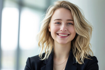 Young American Businesswoman With Blonde Hair Smiling In Closeup Portrait For Advertisement