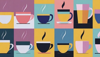 レトロポップなコーヒーカップ柄の模様のイラスト