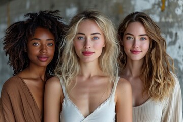 Obraz premium A diverse group of young women from different backgrounds and styles celebrating friendship and unity.