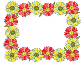 Fototapeta na wymiar A frame of multicolored gerberas, flowers with an empty space for an inscription, a greeting card