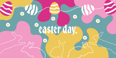 hand drawn horizontal easter day banner. Easter day ,For postcard, website, advertising banner.