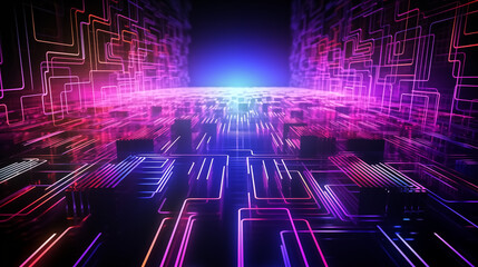 colorful neon Cyber circuit future technology background