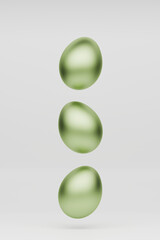 Easter green stylish glossy eggs levitation, minimalism. 3D rendering