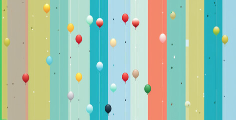 Colorful balloons on a blue background. 3d render illustration, Seamless pattern with colorful balloons on blue background. Vector illustration, illustration of different color balloons with a string