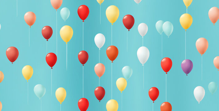 Colorful balloons on a blue background. 3d render illustration, Seamless pattern with colorful balloons on blue background. Vector illustration, illustration of different color balloons with a string