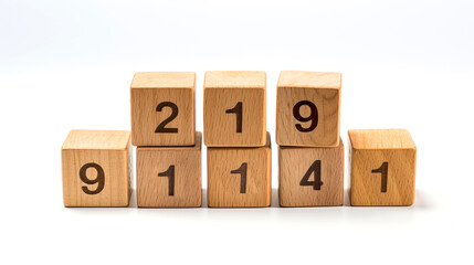 Minimalist Wooden Cube Numbers on White Background