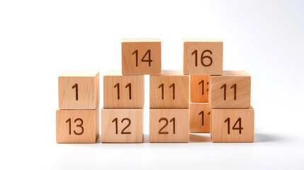 Minimalist Wooden Cube Numbers on White Background