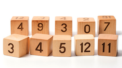 Minimalist Wooden Cube Numbers on White Background