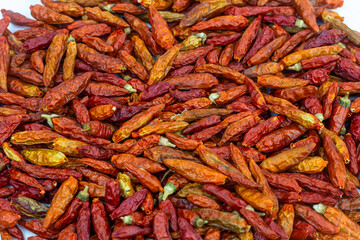 Dried red chili on white background, Thai spicy food, Thailand.