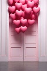 A pink door with many pink hearts on it. Generative AI.