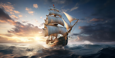 Sailing boat in stormy sea. 3D render illustration.
, ship in the ocean