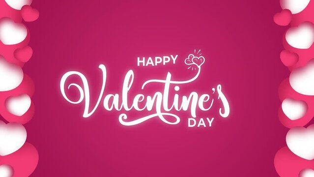 Happy valentines day greeting animation text, lettering with love ornament in pink background, for banner, social media feed wallpaper stories