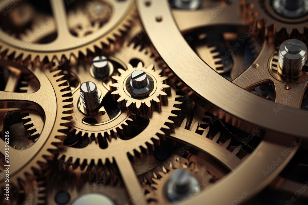 Poster a close up of a clock face with many gears on it's face and a screw in the middle of the face.