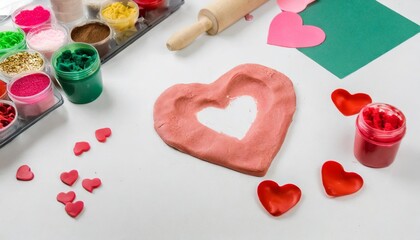 valentines day play dough table layout before play angle shot