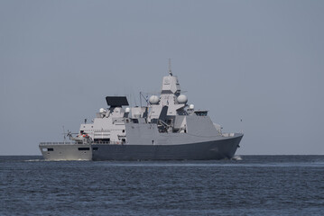 WARSHIP - A modern frigate sails on the sea