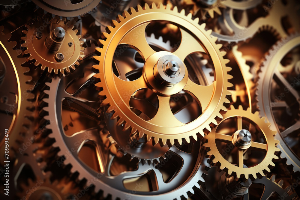 Aufkleber a close up view of a bunch of gears on a clock face with a focus on the center of the gears.