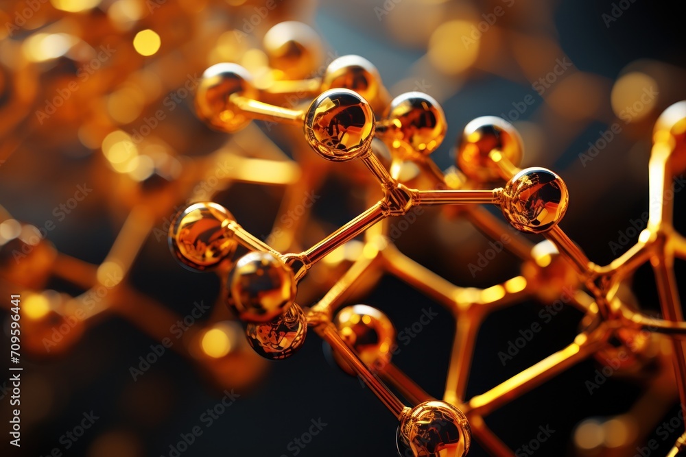 Poster a close up of a structure made up of balls and a structure made out of orange and yellow spheres wit