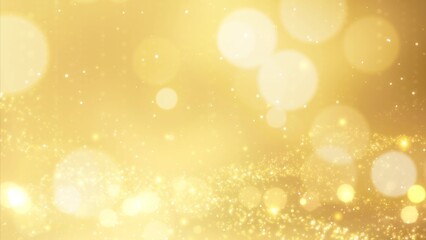 Gold defocused bokeh particles lights shiny smooth background. Particles shiny bokeh lights glow 
 luxury background.