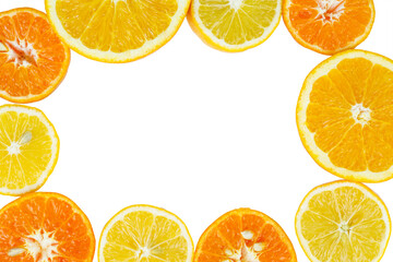Background composition with citrus fruits on white background. Frame . High quality photo