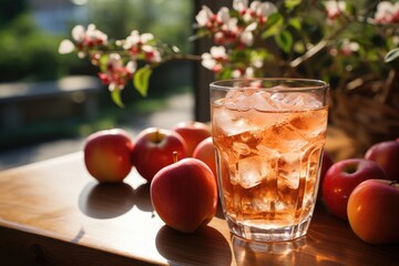Apple juice with ice - obrazy, fototapety, plakaty