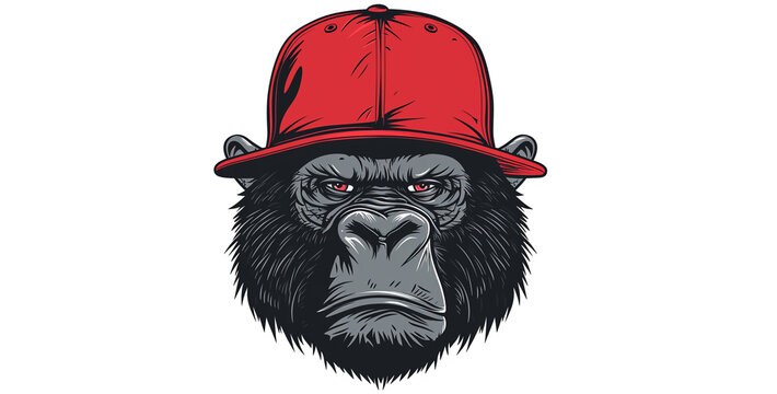 Gorilla in a red cap. Vector illustration ready for vinyl cutting.