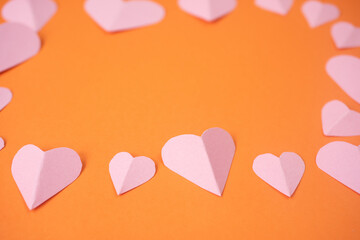 Paper cut  valentine background with pink hearts
