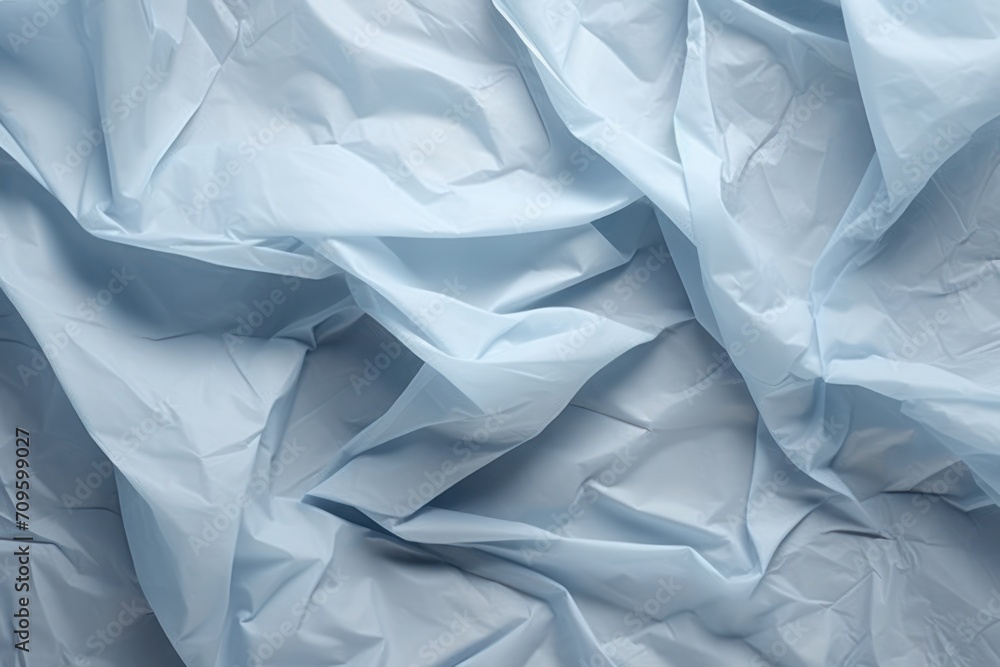 Poster a close up view of a sheet of white paper with a very large amount of wrinkled paper on top of it.