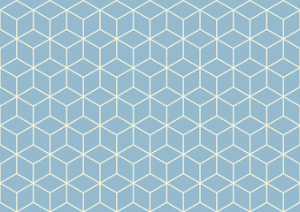 Isometric box pattern wallpaper. Background. Isometric shape. Print design. Graphic design. Vector pattern. Geometric pattern. Fabric. Decorative. Ornaments. Pastel yellow and blue tone. Form.