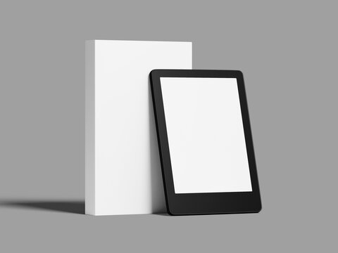 White Blank Book Cover with E-Book Reader 3D Mockup